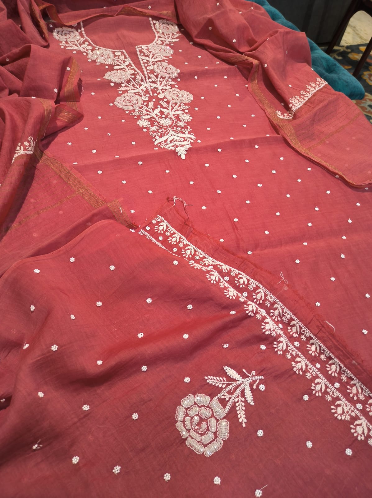 Mul Chanderi with Pearl n Katdaana - Image 2
