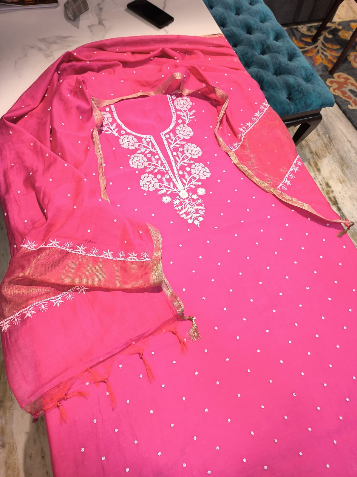 Mul Chanderi with Pearl n Katdaana - Image 3